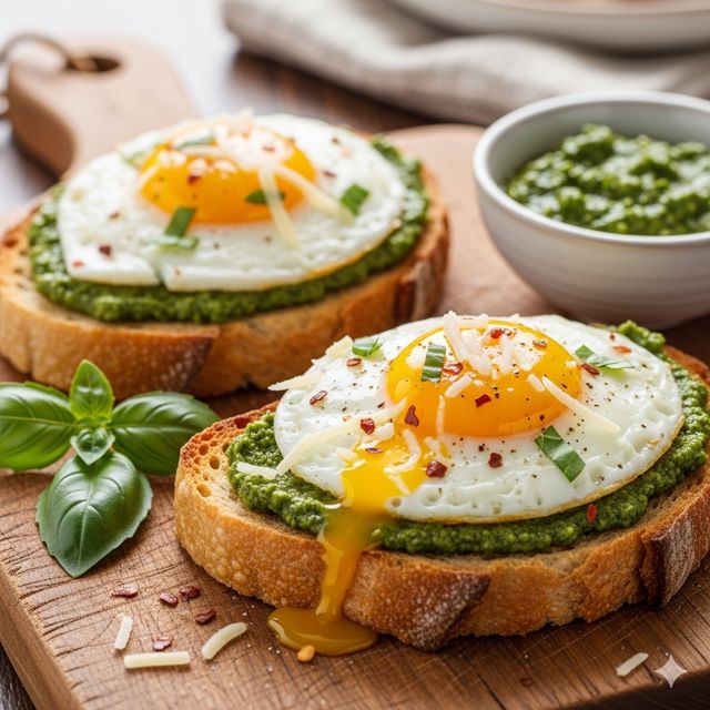 פסטו ביצים על לחם קלוי